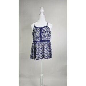Madewell Floral Ruffle Cami Top Navy Blue Ditsy Floral | Lace Trim | Size S